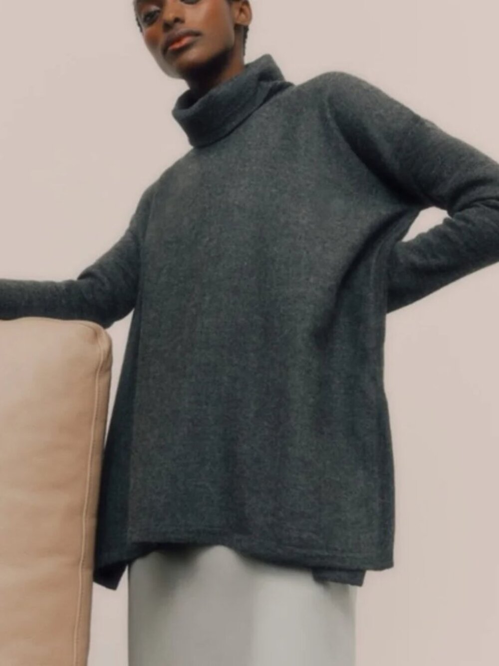 CUYANA XS/S Black Oversized Turtleneck Sweater 100% Baby Alpaca Wool